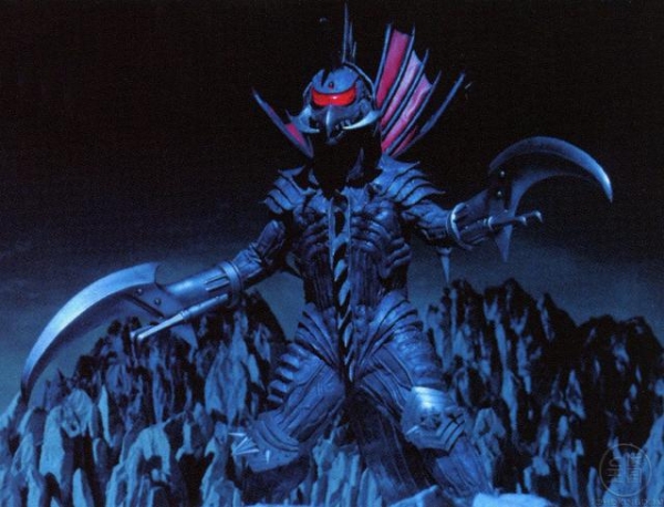 This is Olga's favorite monster, the space monster Gigan. Olga likes him because "he has saw on belly."